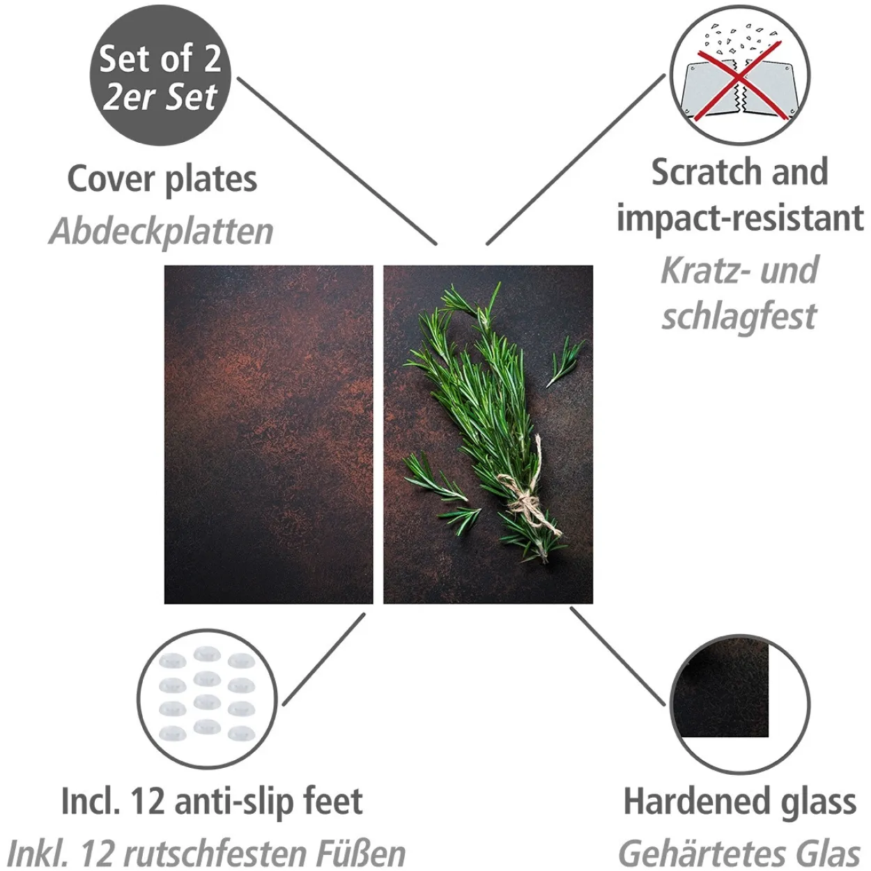 Herdabdeckplatte 2er Set