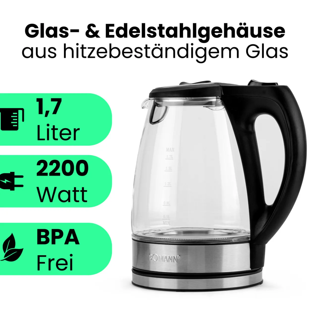 Wasserkocher GLAS INOX
